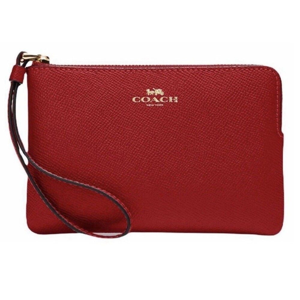 NWT COACH 1941 Red Corner Zip Wristlet Crossgrain Leather  Style 58032